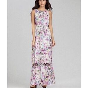 Gianni Bini Pastel Abstract Print Cutout Dress 8 Watercolor Maxi